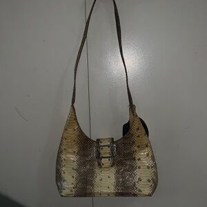 Women’s mini  Shoulder Bag in Brown and Cream - genuine snakeskin NWT